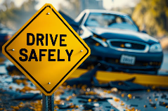 Drive safely sign with a car