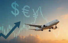 Airplane in flight representing airline ticket and travel services